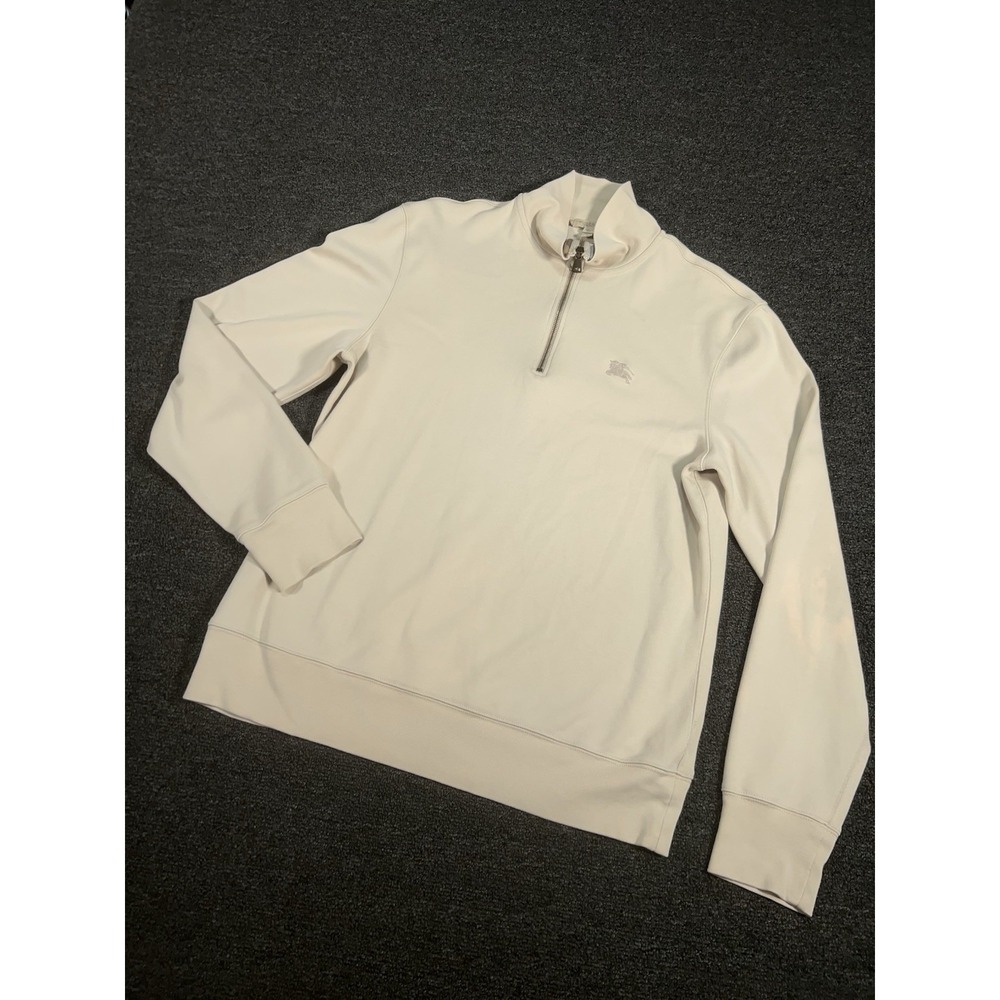 Burberry Brit 1/4 Zip Pullover Men Large Beige Sweater Mock Neck Cotton
